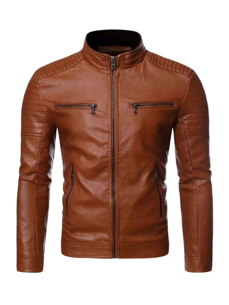 Veste Moto en Cuir Zippée Homme Grande Taille